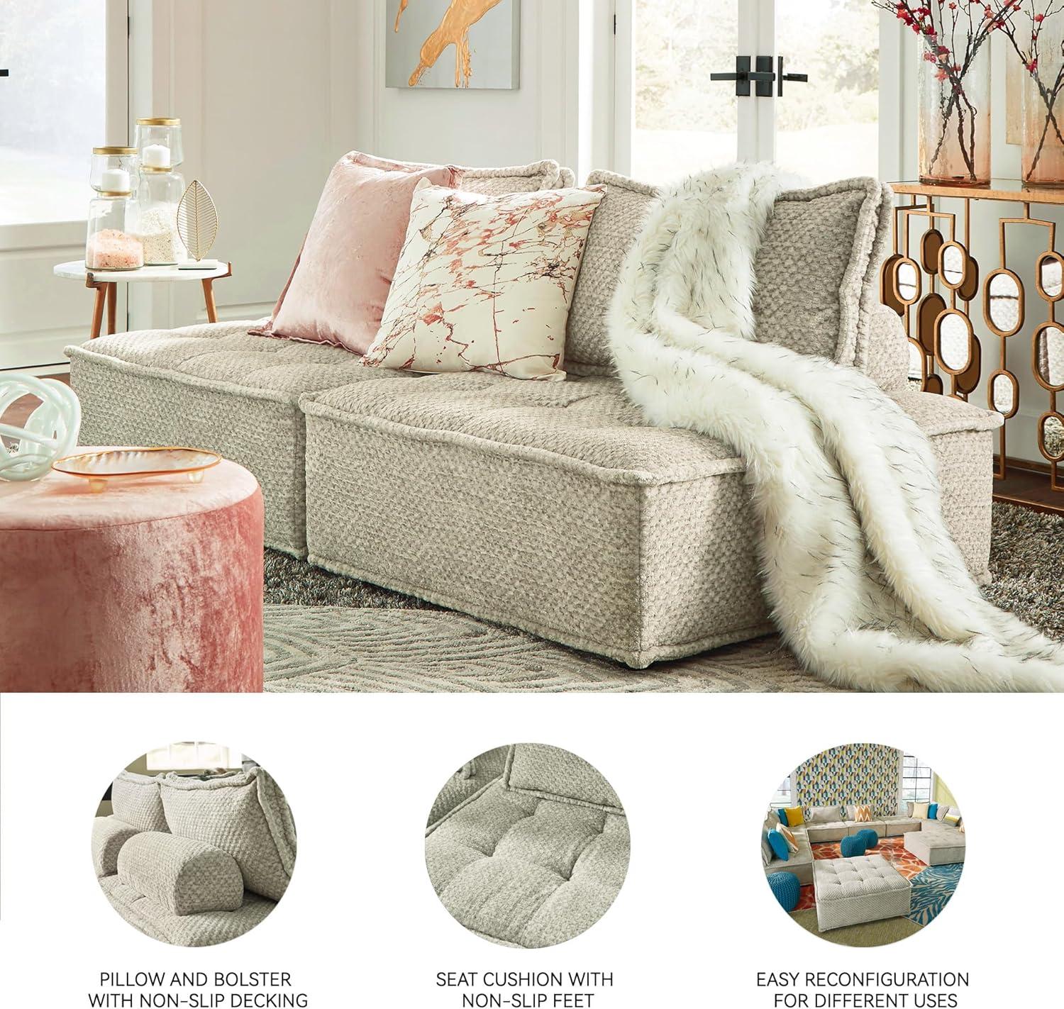 imageSignature Design by Ashley Bales Casual Modular Upholstered Armless Accent Chair with NonSlip Decking and Feet BlueTaupe