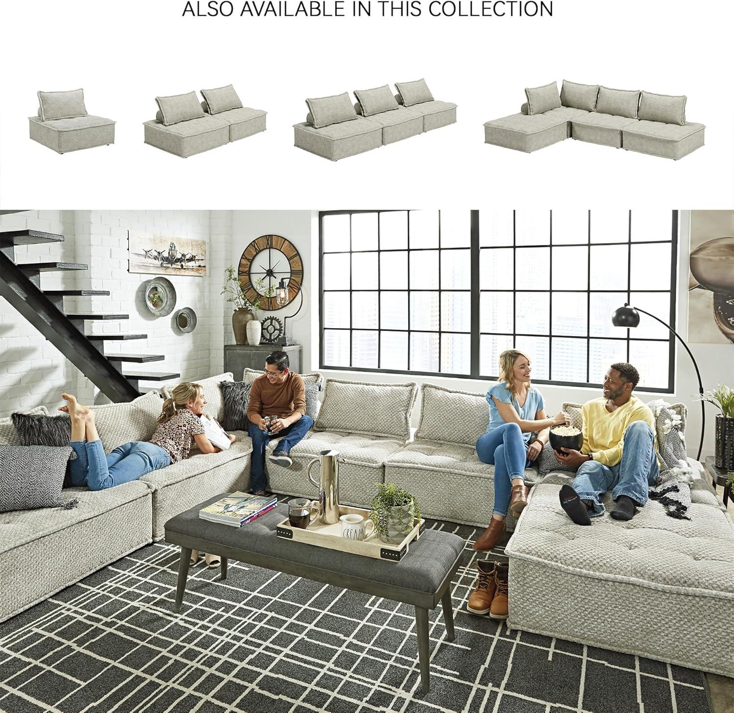 imageSignature Design by Ashley Bales Casual Modular Upholstered Armless Accent Chair with NonSlip Decking and Feet BlueTaupe