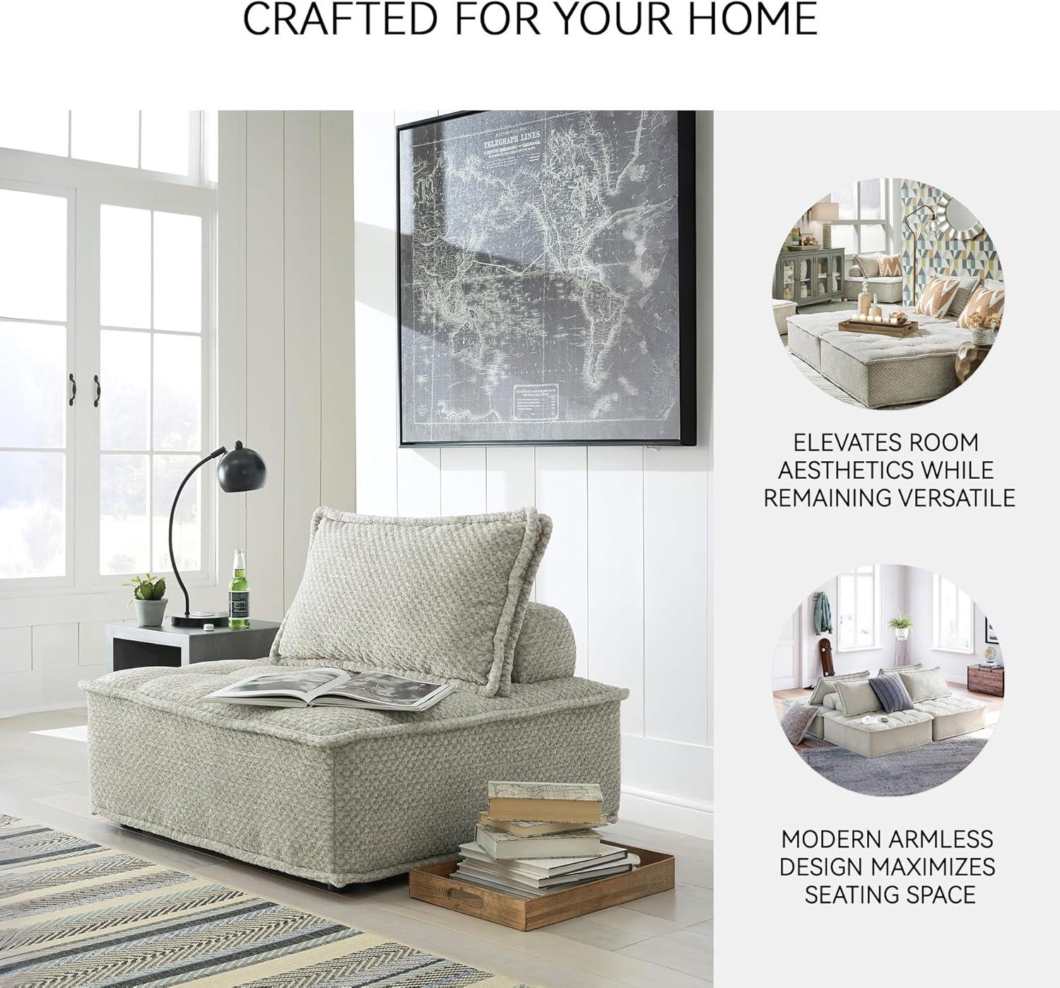 imageSignature Design by Ashley Bales Casual Modular Upholstered Armless Accent Chair with NonSlip Decking and Feet BlueTaupe