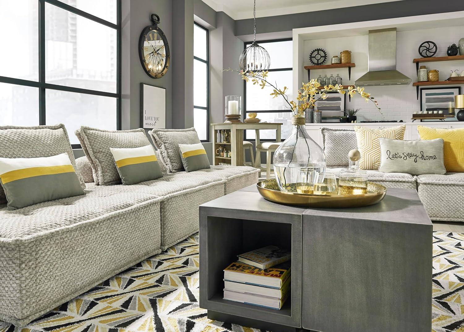 imageSignature Design by Ashley Bales Casual Modular Upholstered Armless Accent Chair with NonSlip Decking and Feet BlueTaupe