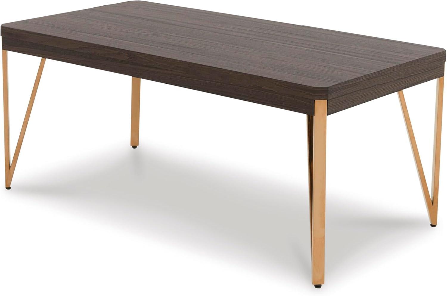 imageSignature Design by Ashley Bandyn Contemporary Occasional Table Set with Steel Legs Set of 3 Dark Brown ampamp Metallic