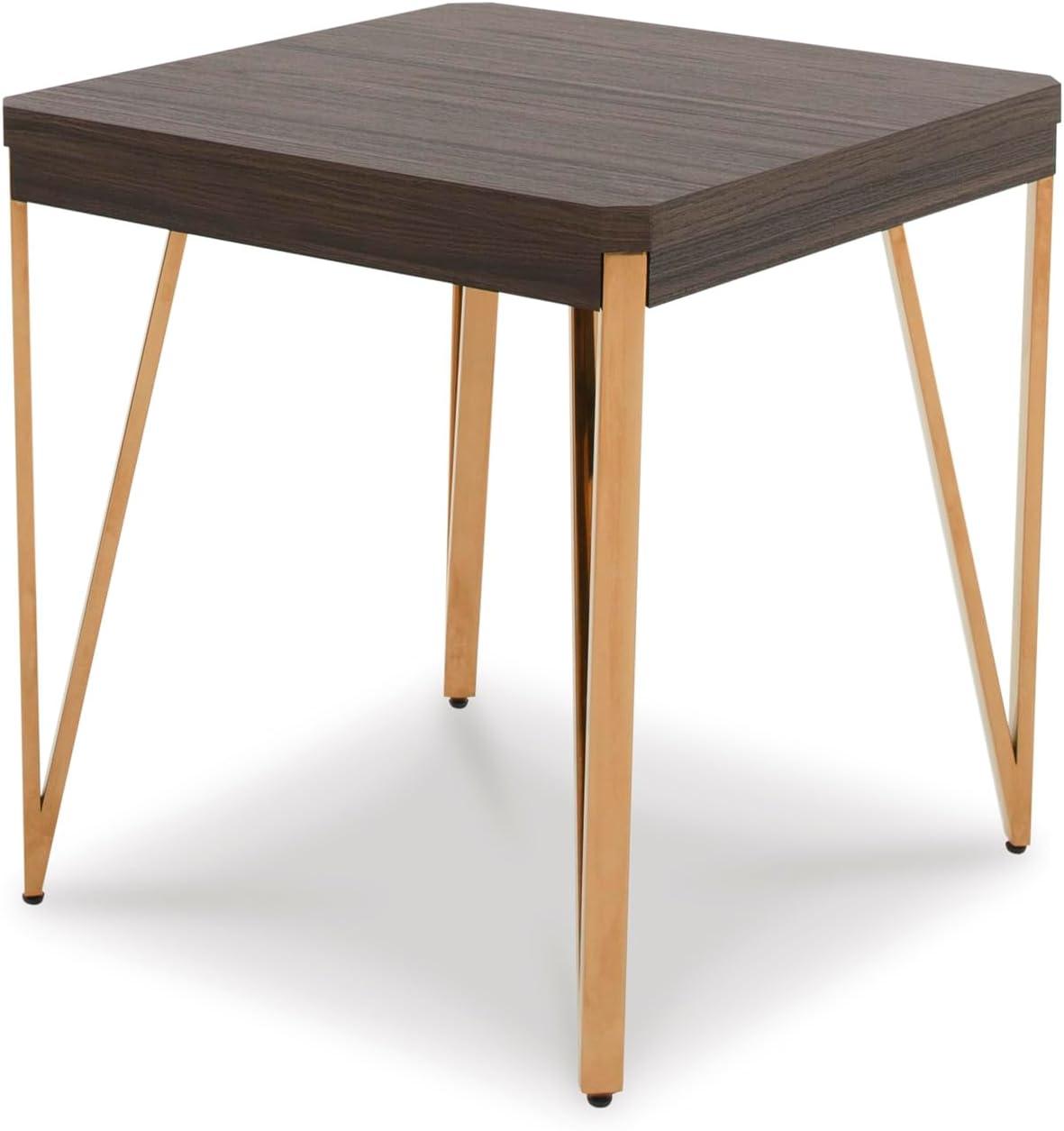 imageSignature Design by Ashley Bandyn Contemporary Occasional Table Set with Steel Legs Set of 3 Dark Brown ampamp Metallic