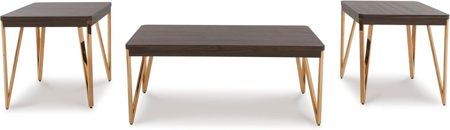 imageSignature Design by Ashley Bandyn Contemporary Occasional Table Set with Steel Legs Set of 3 Dark Brown ampamp Metallic