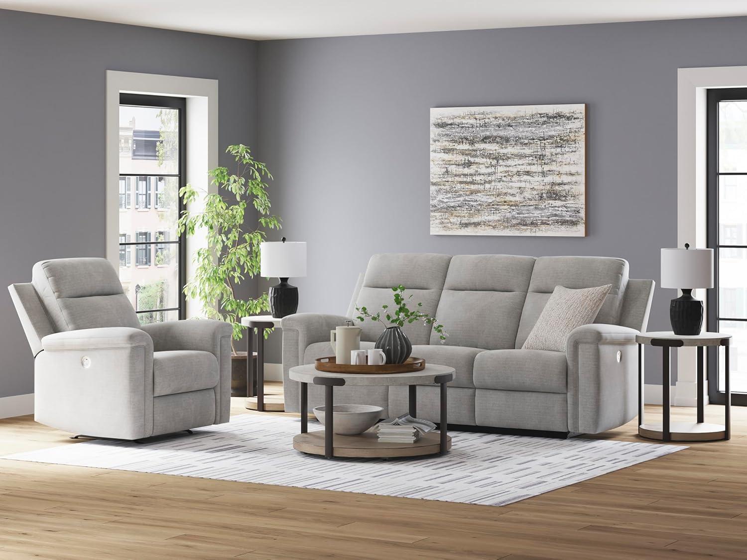 imageSignature Design by Ashley Barnsana Casual Power Recliner with Rocking Motion and USB Port Light GrayLight Gray