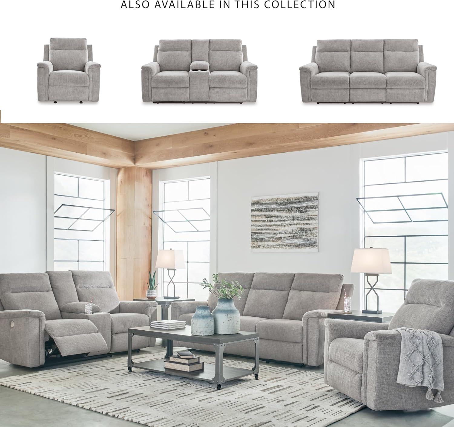 imageSignature Design by Ashley Barnsana Casual Power Recliner with Rocking Motion and USB Port Light GrayLight Gray