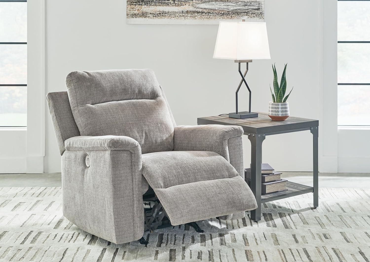 imageSignature Design by Ashley Barnsana Casual Power Recliner with Rocking Motion and USB Port Light GrayLight Gray