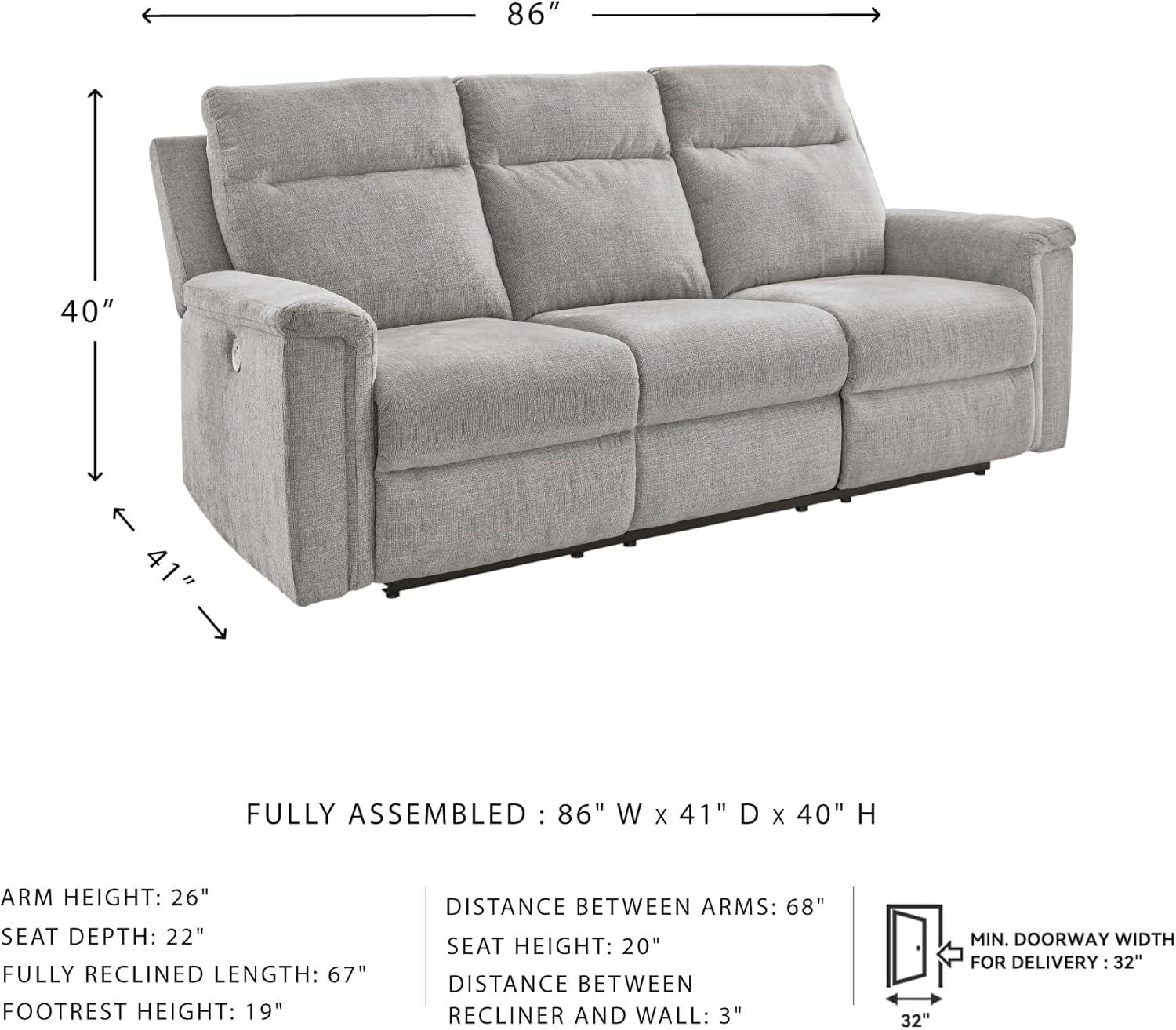 imageSignature Design by Ashley Barnsana Casual Power Recliner with Rocking Motion and USB Port Light GrayLight Gray