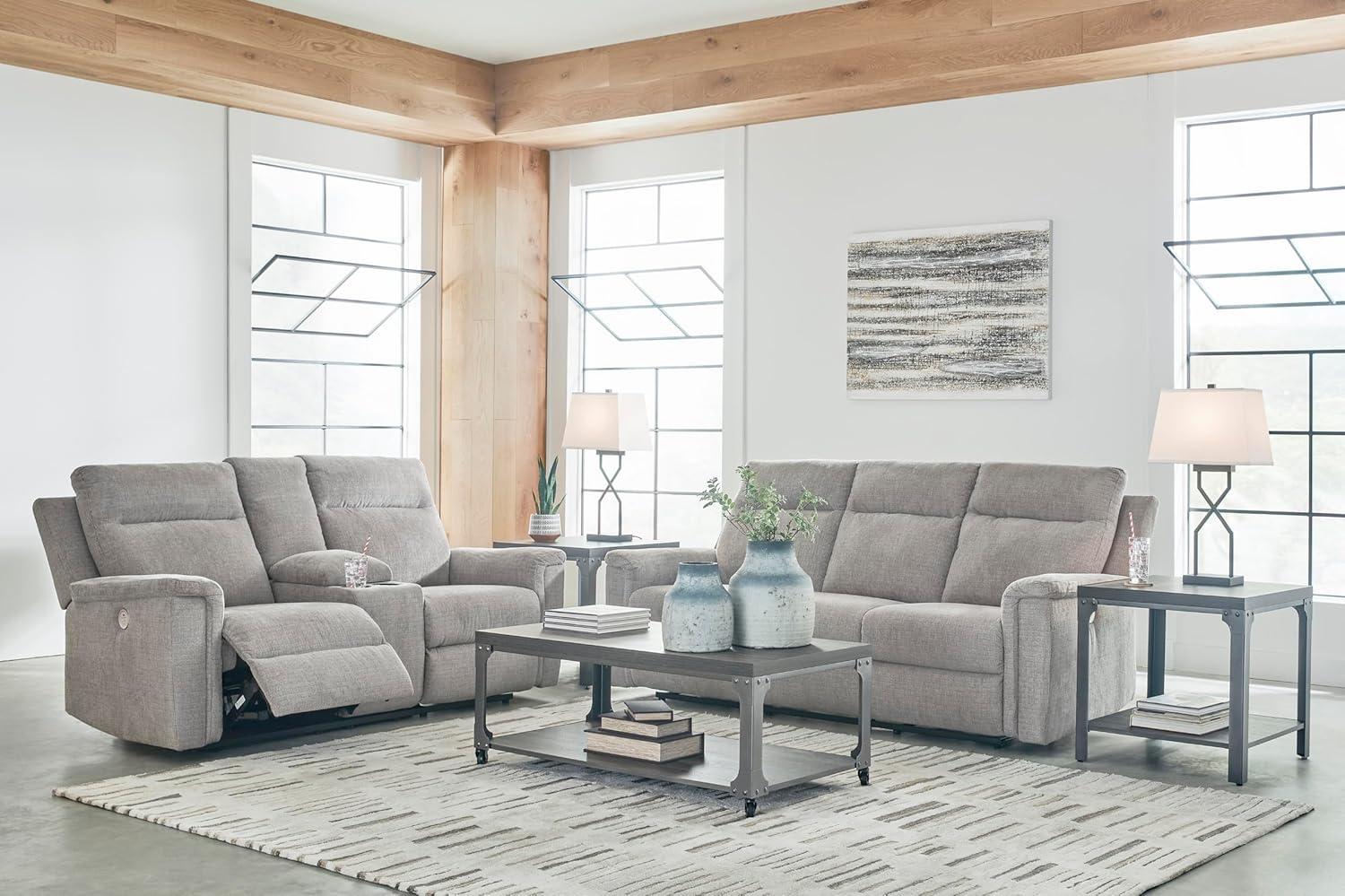imageSignature Design by Ashley Barnsana Casual Power Recliner with Rocking Motion and USB Port Light GrayLight Gray