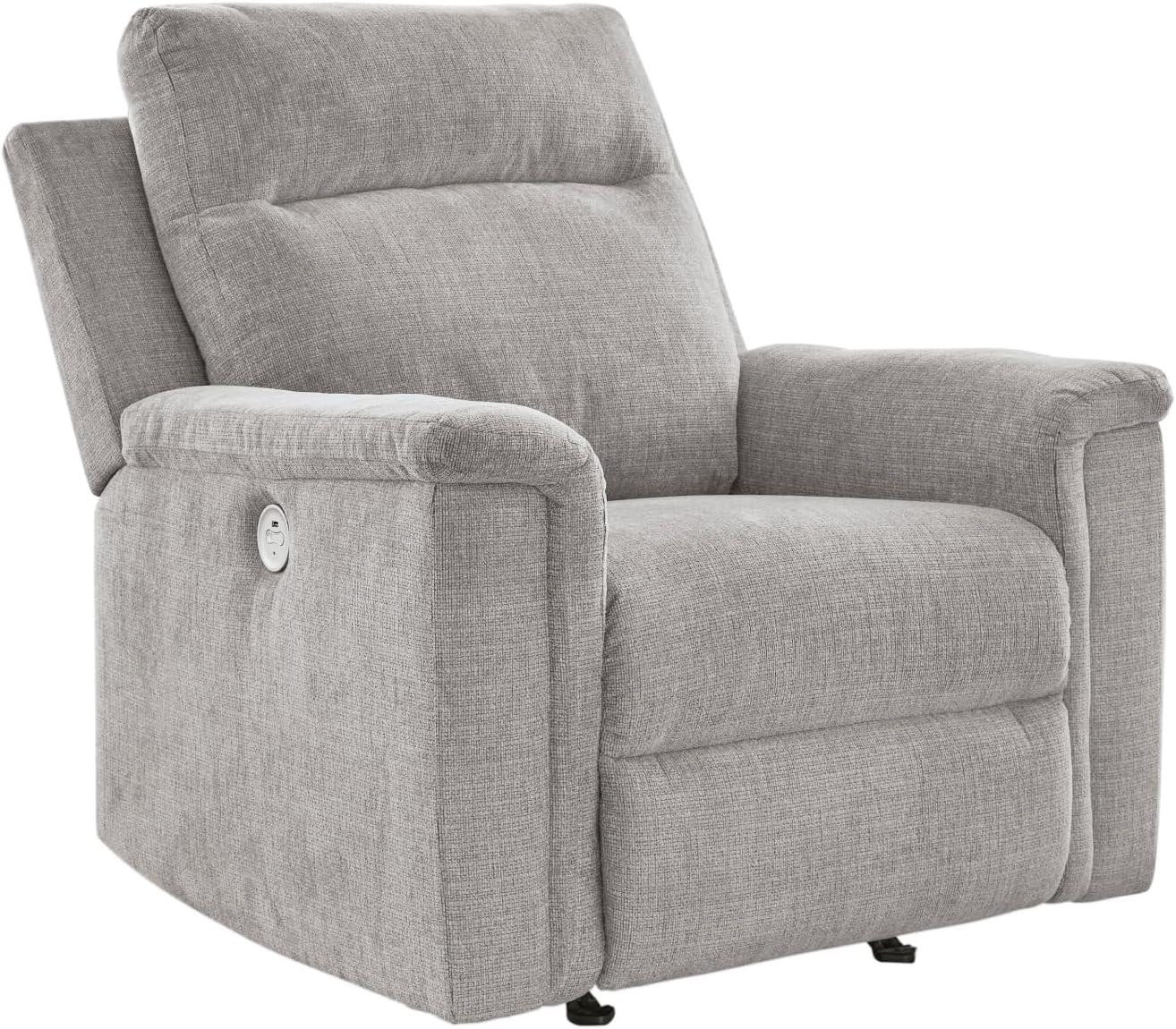 imageSignature Design by Ashley Barnsana Casual Power Recliner with Rocking Motion and USB Port Light GrayLight Gray