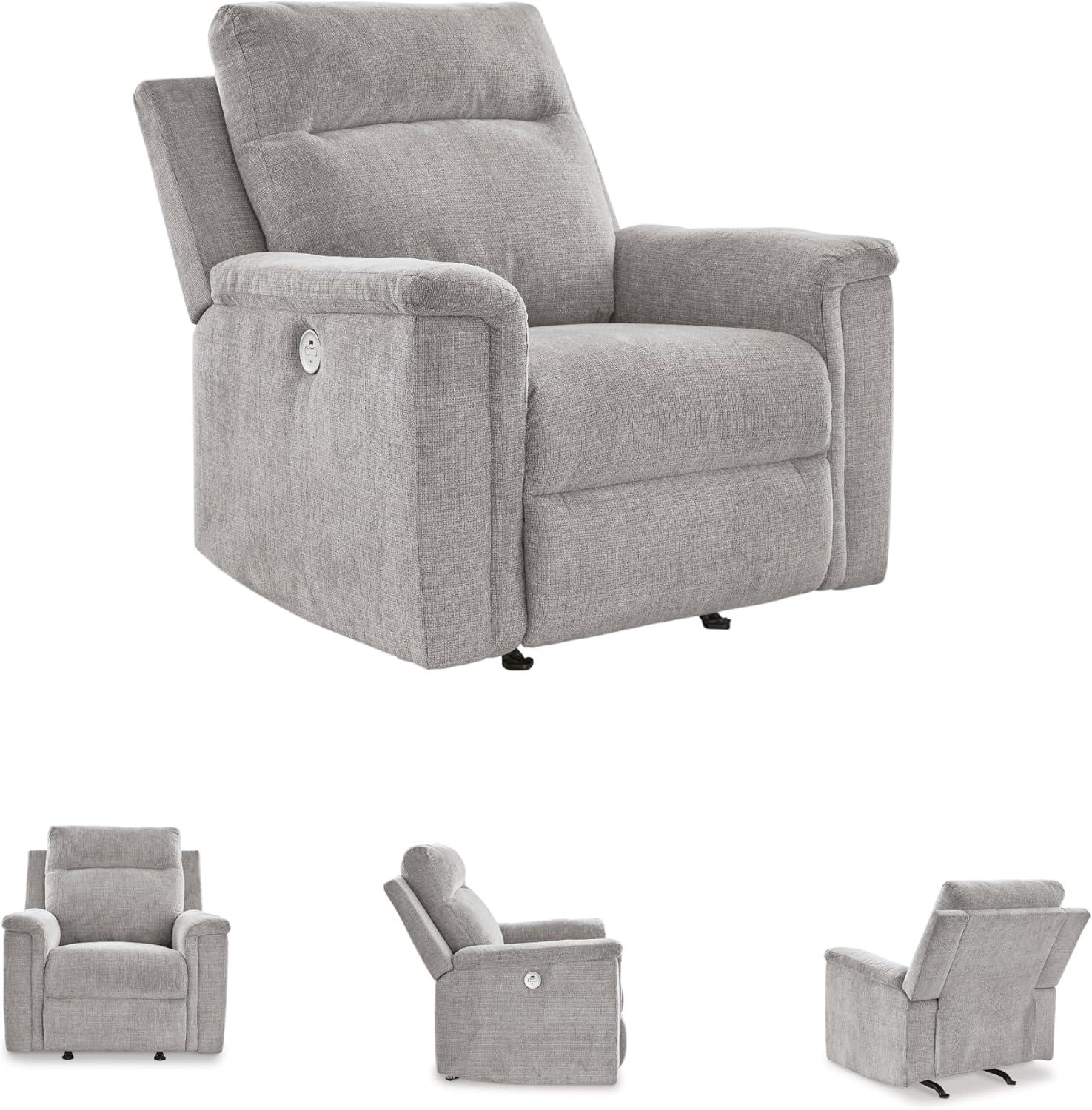 imageSignature Design by Ashley Barnsana Casual Power Recliner with Rocking Motion and USB Port Light GrayLight Gray