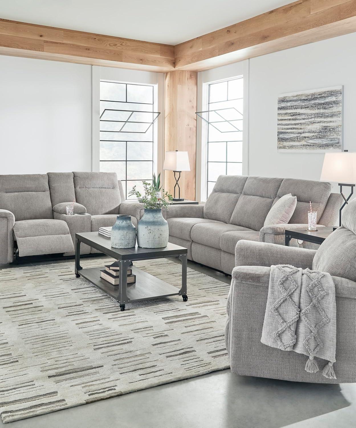 imageSignature Design by Ashley Barnsana Casual Power Recliner with Rocking Motion and USB Port Light GrayLight Gray