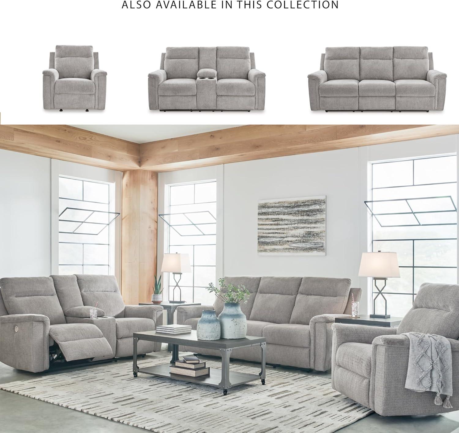 imageSignature Design by Ashley Barnsana Casual Power Recliner with Rocking Motion and USB Port Light GrayLight Gray