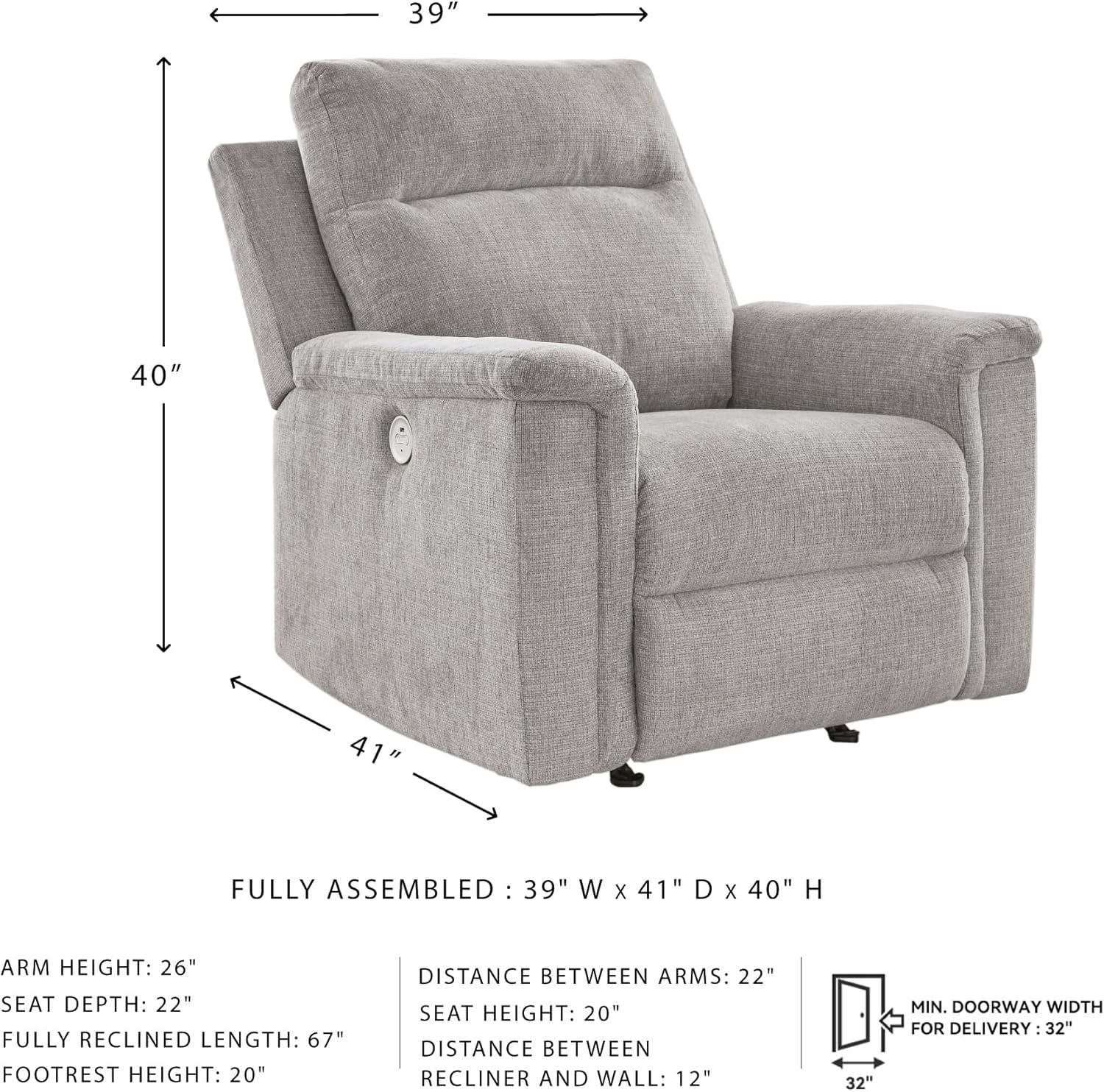 imageSignature Design by Ashley Barnsana Casual Power Recliner with Rocking Motion and USB Port Light GrayLight Gray