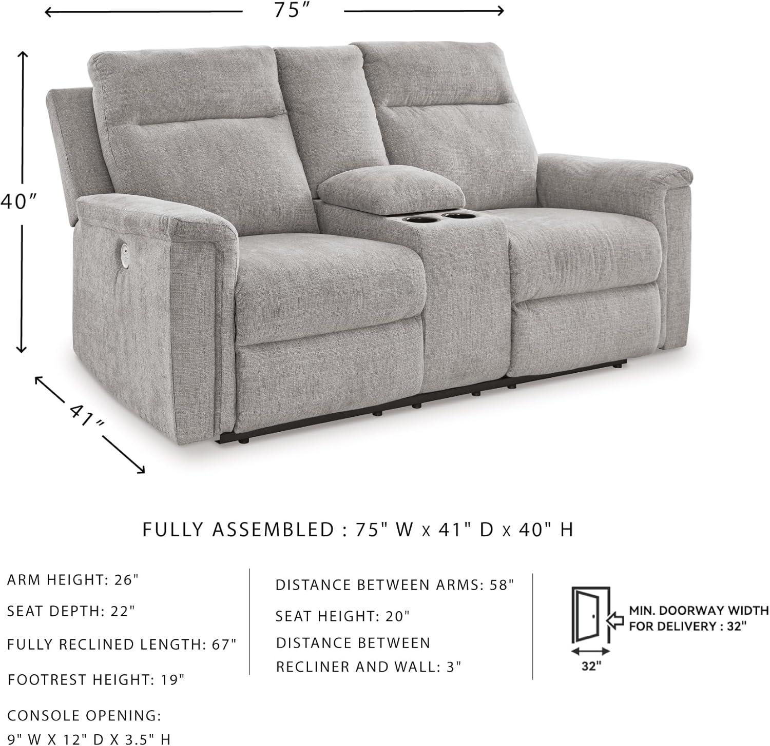 imageSignature Design by Ashley Barnsana Casual Power Recliner with Rocking Motion and USB Port Light GrayLight Gray