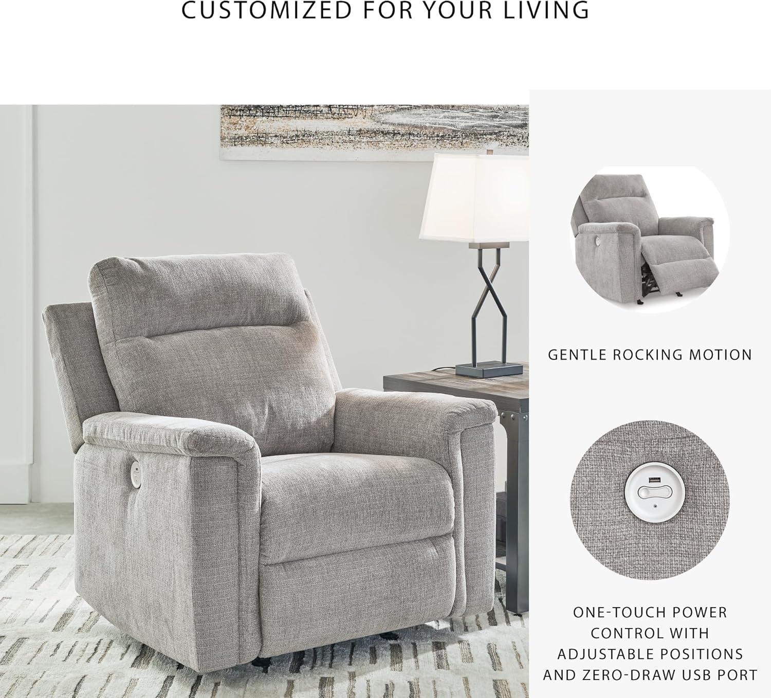 imageSignature Design by Ashley Barnsana Casual Power Recliner with Rocking Motion and USB Port Light GrayLight Gray
