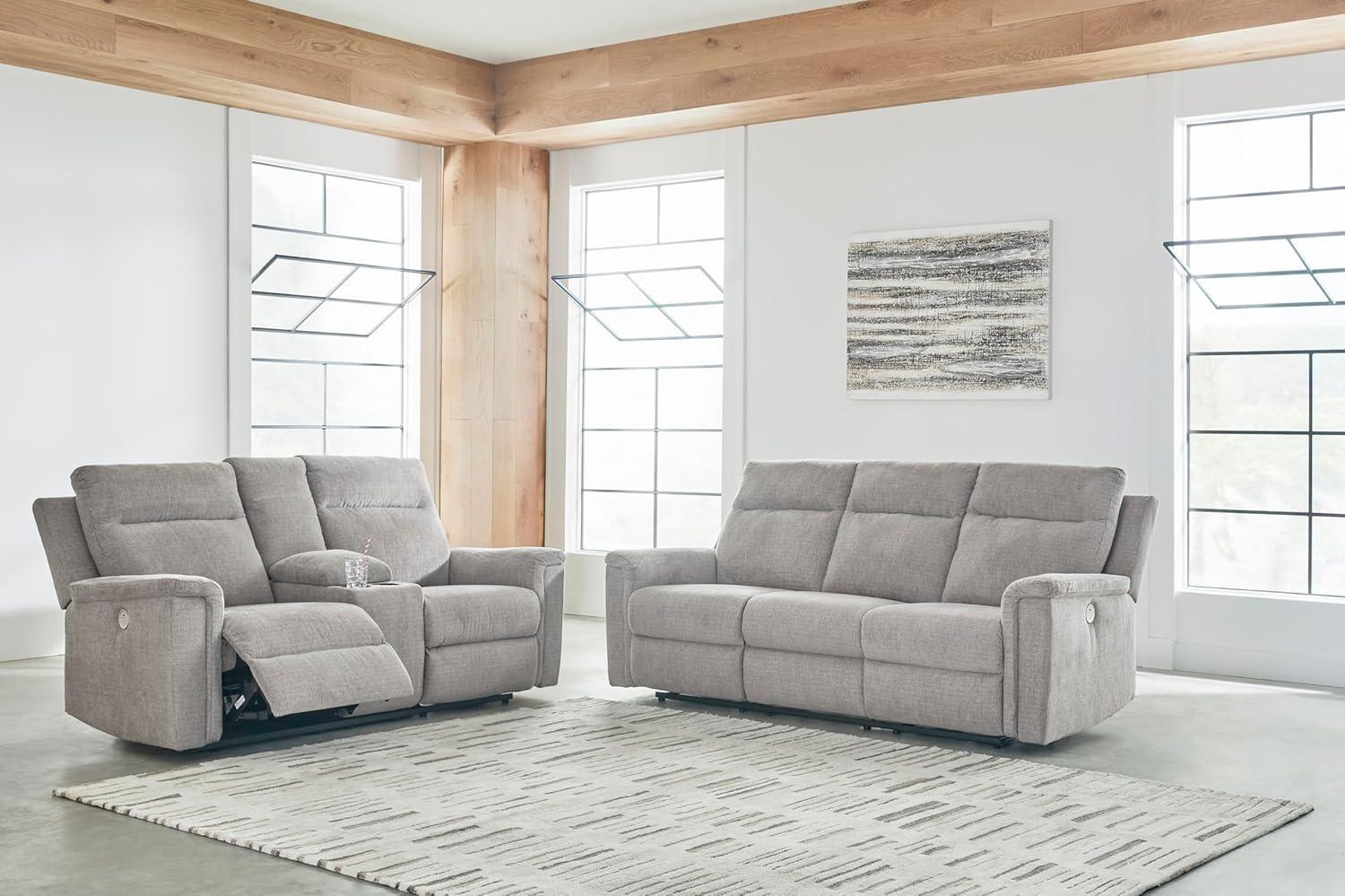 imageSignature Design by Ashley Barnsana Casual Power Recliner with Rocking Motion and USB Port Light GrayLight Gray