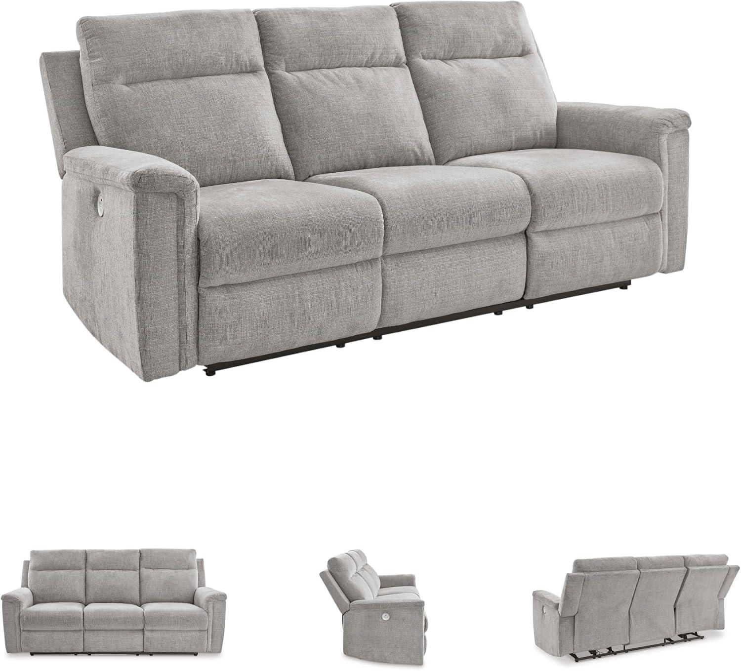 imageSignature Design by Ashley Barnsana Casual Power Recliner with Rocking Motion and USB Port Light GrayLight Gray