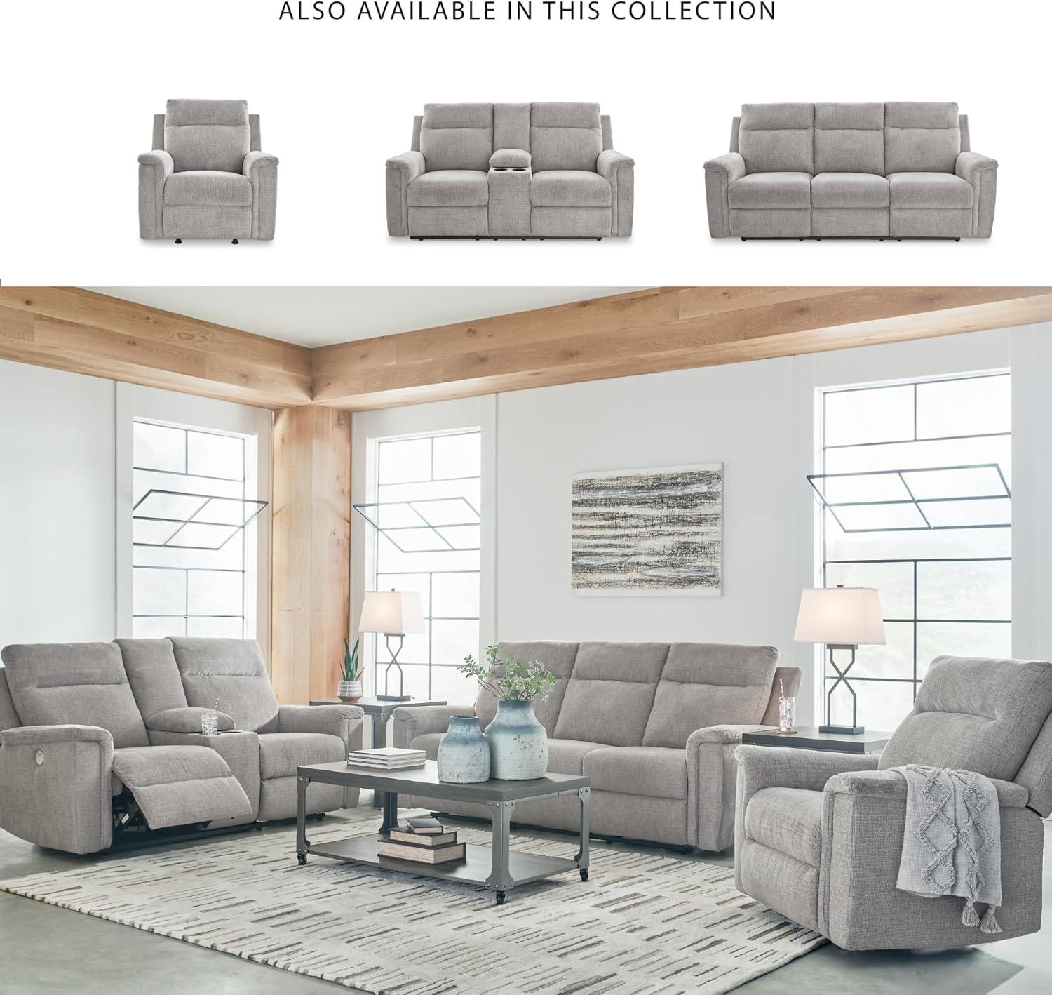 imageSignature Design by Ashley Barnsana Casual Power Recliner with Rocking Motion and USB Port Light GrayLight Gray
