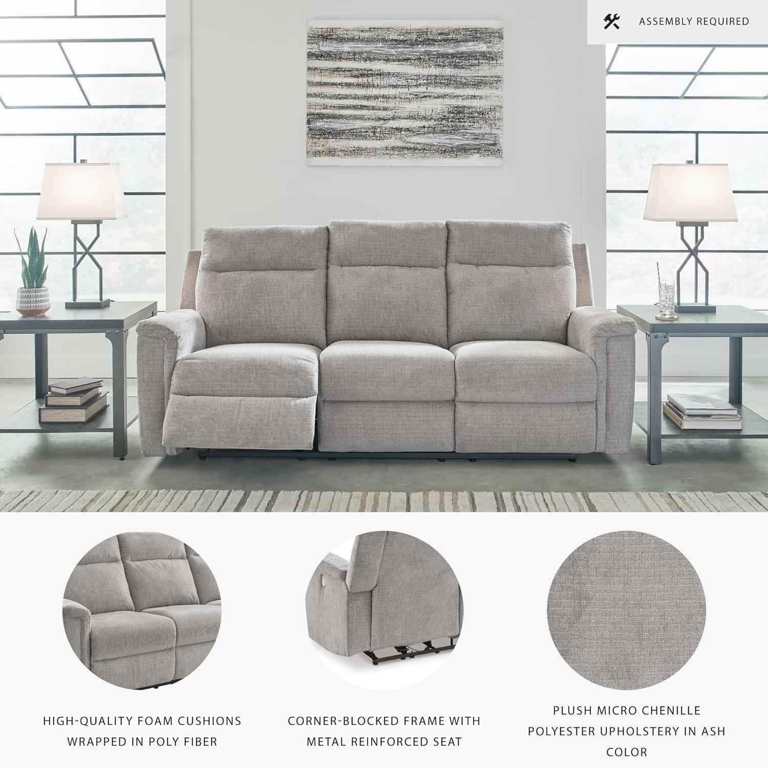 imageSignature Design by Ashley Barnsana Casual Power Recliner with Rocking Motion and USB Port Light GrayLight Gray