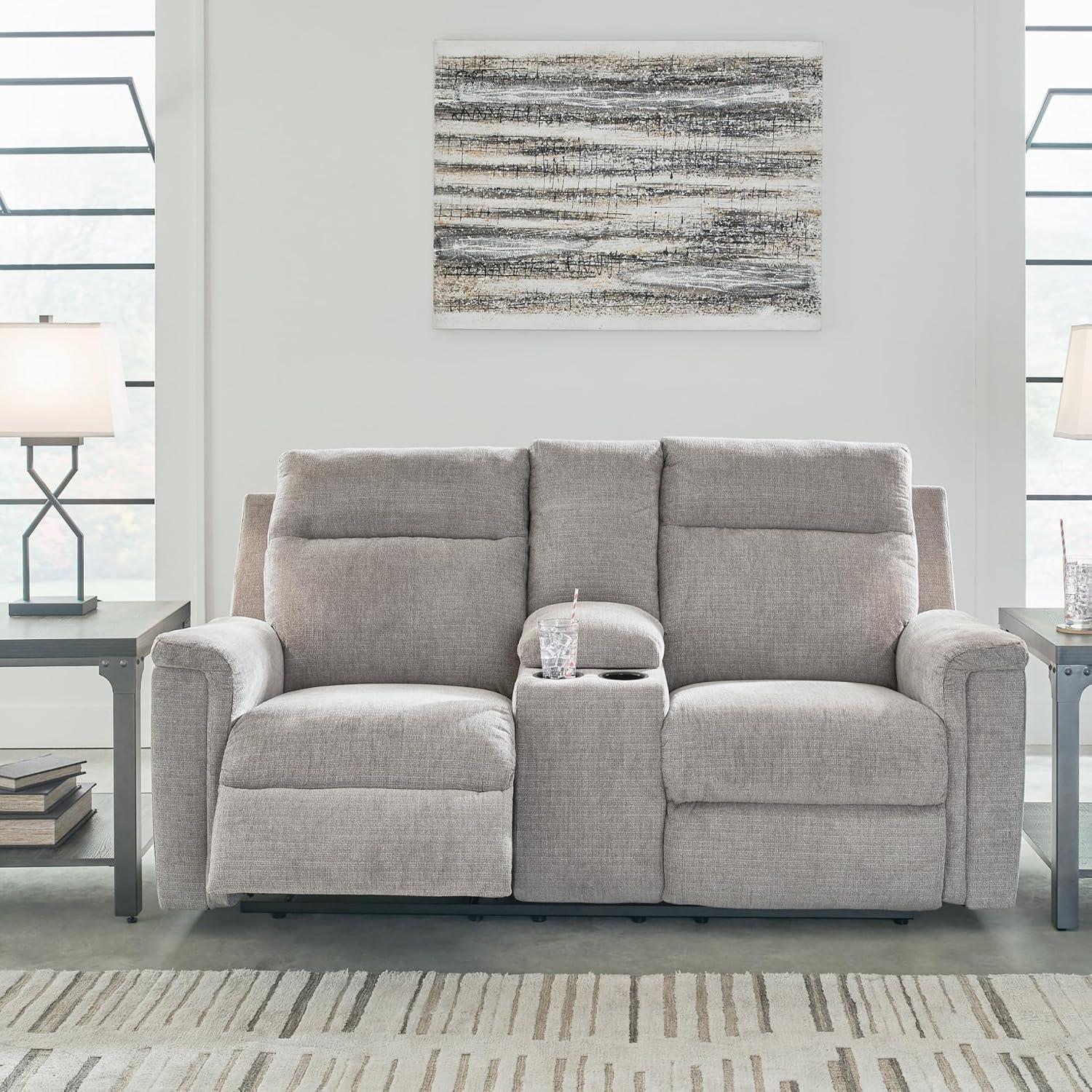 imageSignature Design by Ashley Barnsana Casual Power Recliner with Rocking Motion and USB Port Light GrayLight Gray
