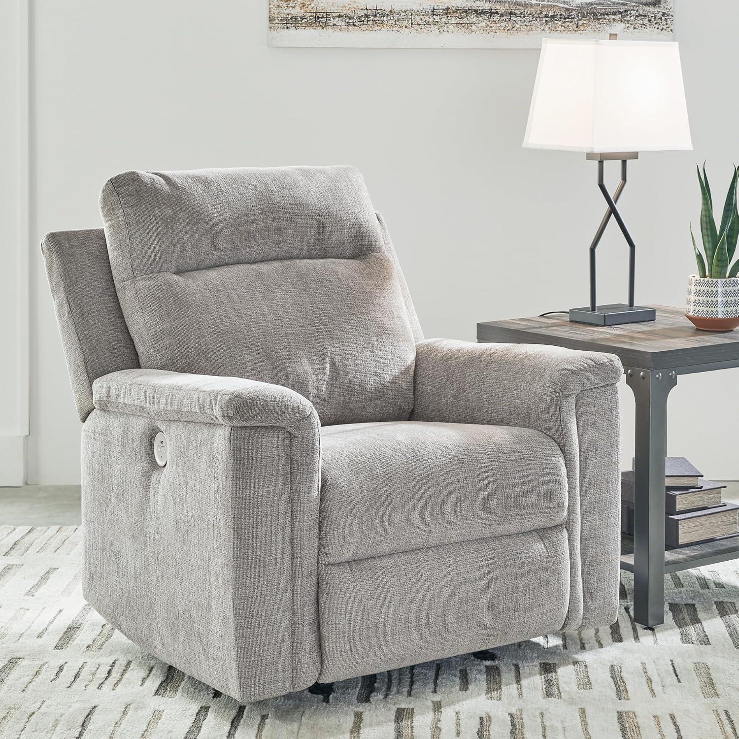 imageSignature Design by Ashley Barnsana Casual Power Recliner with Rocking Motion and USB Port Light GrayLight Gray