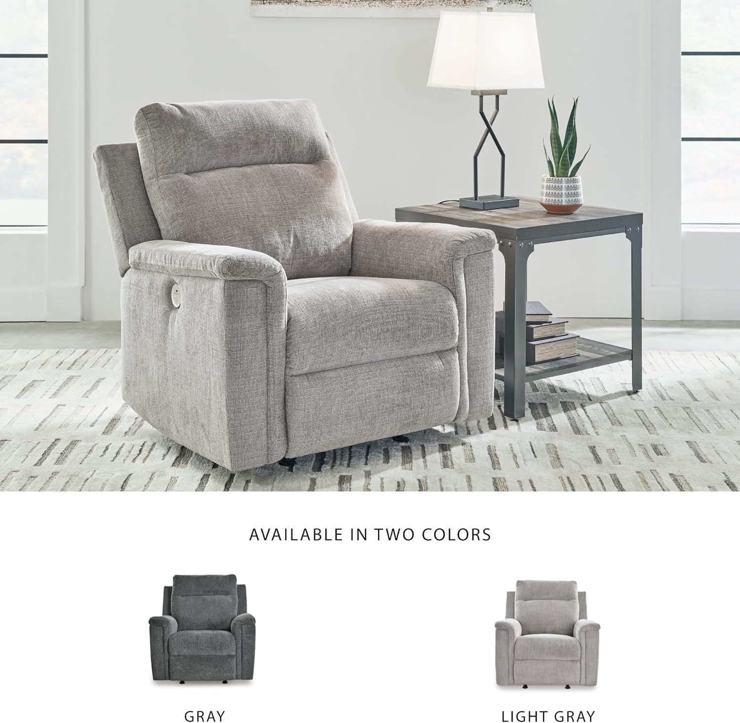 imageSignature Design by Ashley Barnsana Casual Power Recliner with Rocking Motion and USB Port Light GrayLight Gray