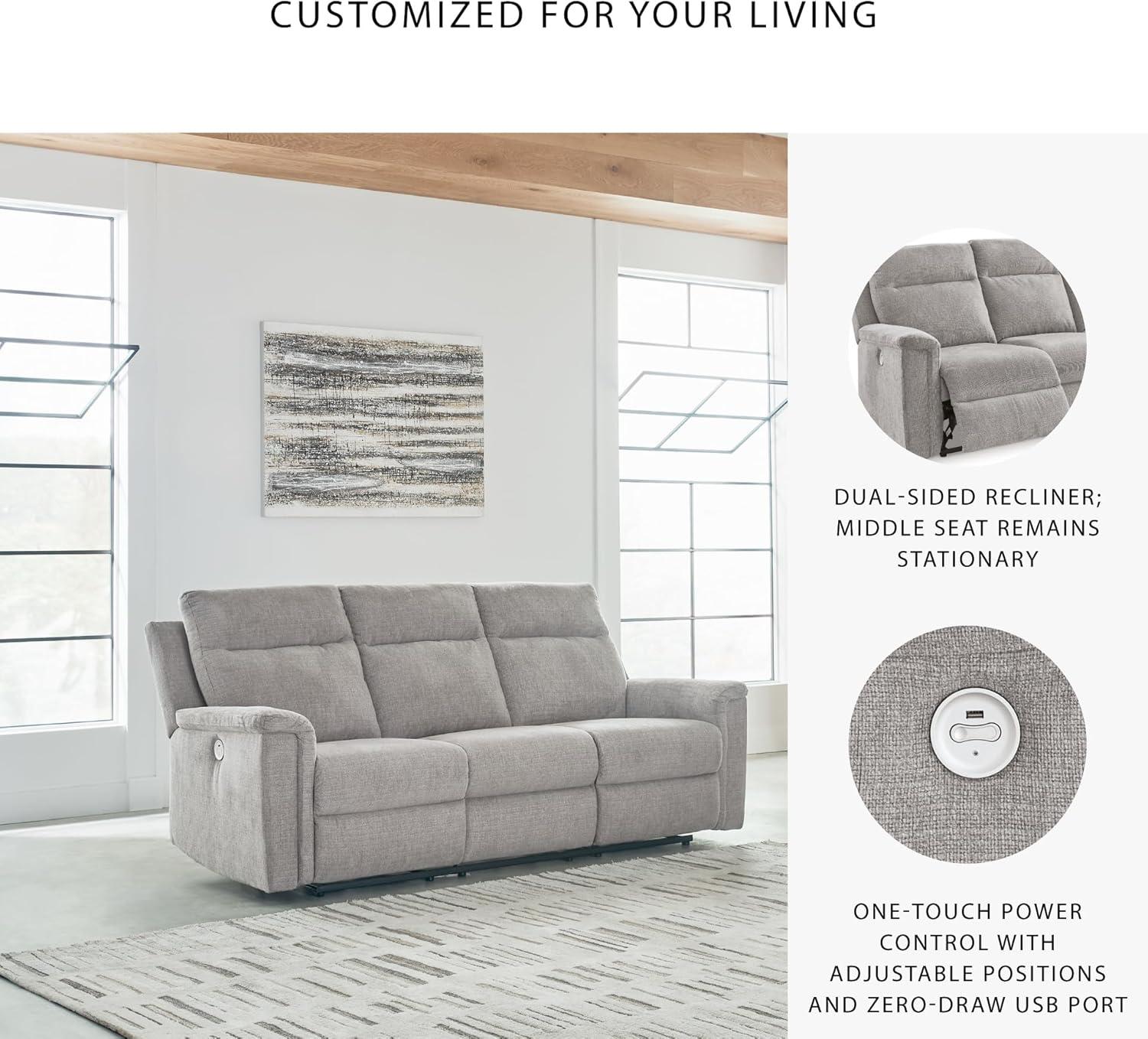 imageSignature Design by Ashley Barnsana Casual Power Recliner with Rocking Motion and USB Port Light GrayLight Gray