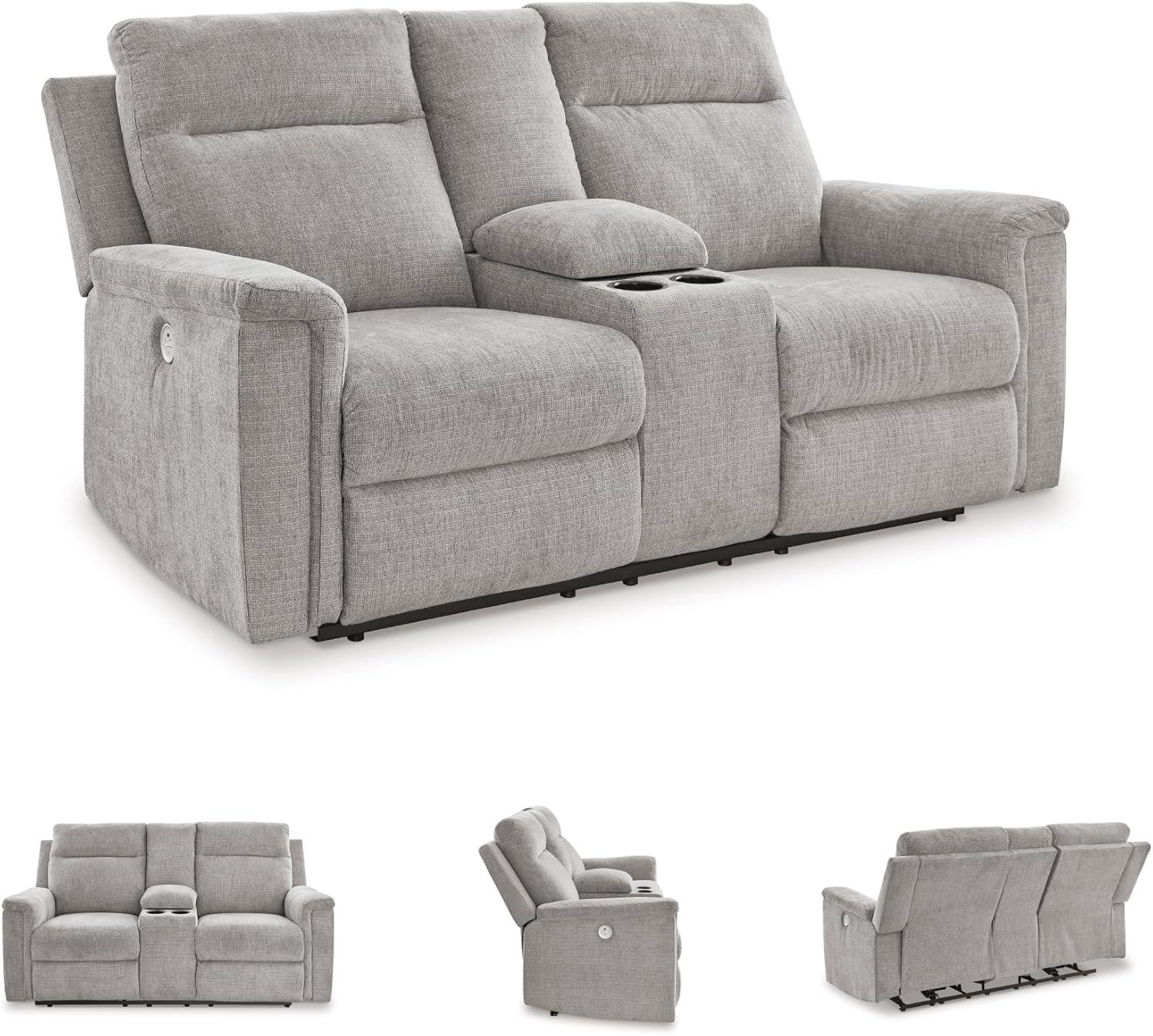 imageSignature Design by Ashley Barnsana Casual Power Recliner with Rocking Motion and USB Port Light GrayLight Gray