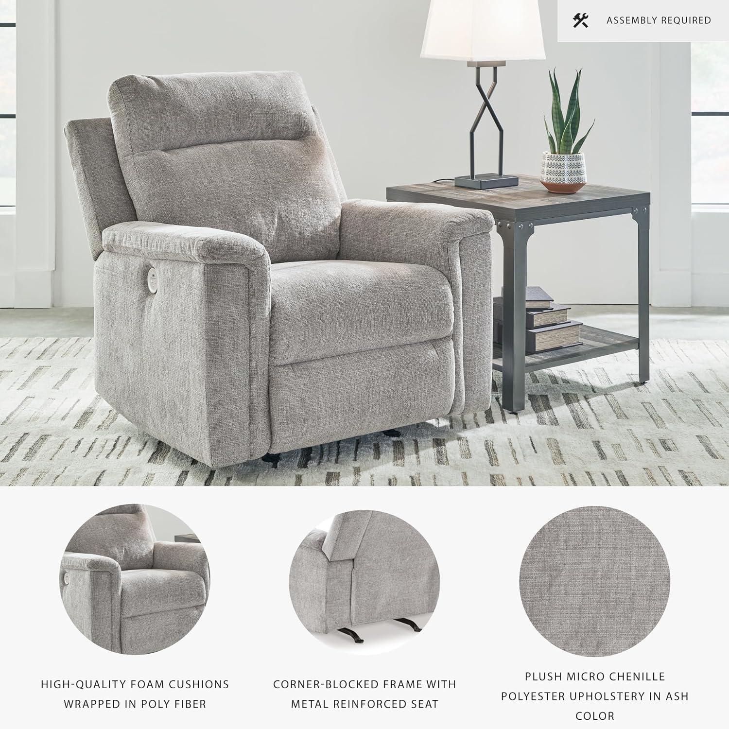 imageSignature Design by Ashley Barnsana Casual Power Recliner with Rocking Motion and USB Port Light GrayLight Gray