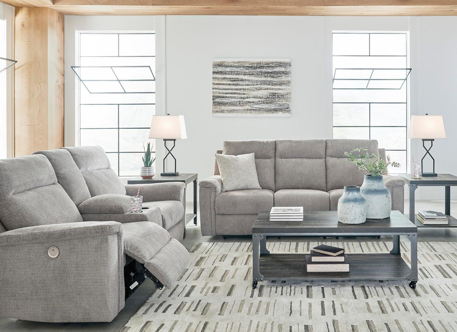 imageSignature Design by Ashley Barnsana Casual Power Recliner with Rocking Motion and USB Port Light GrayLight Gray
