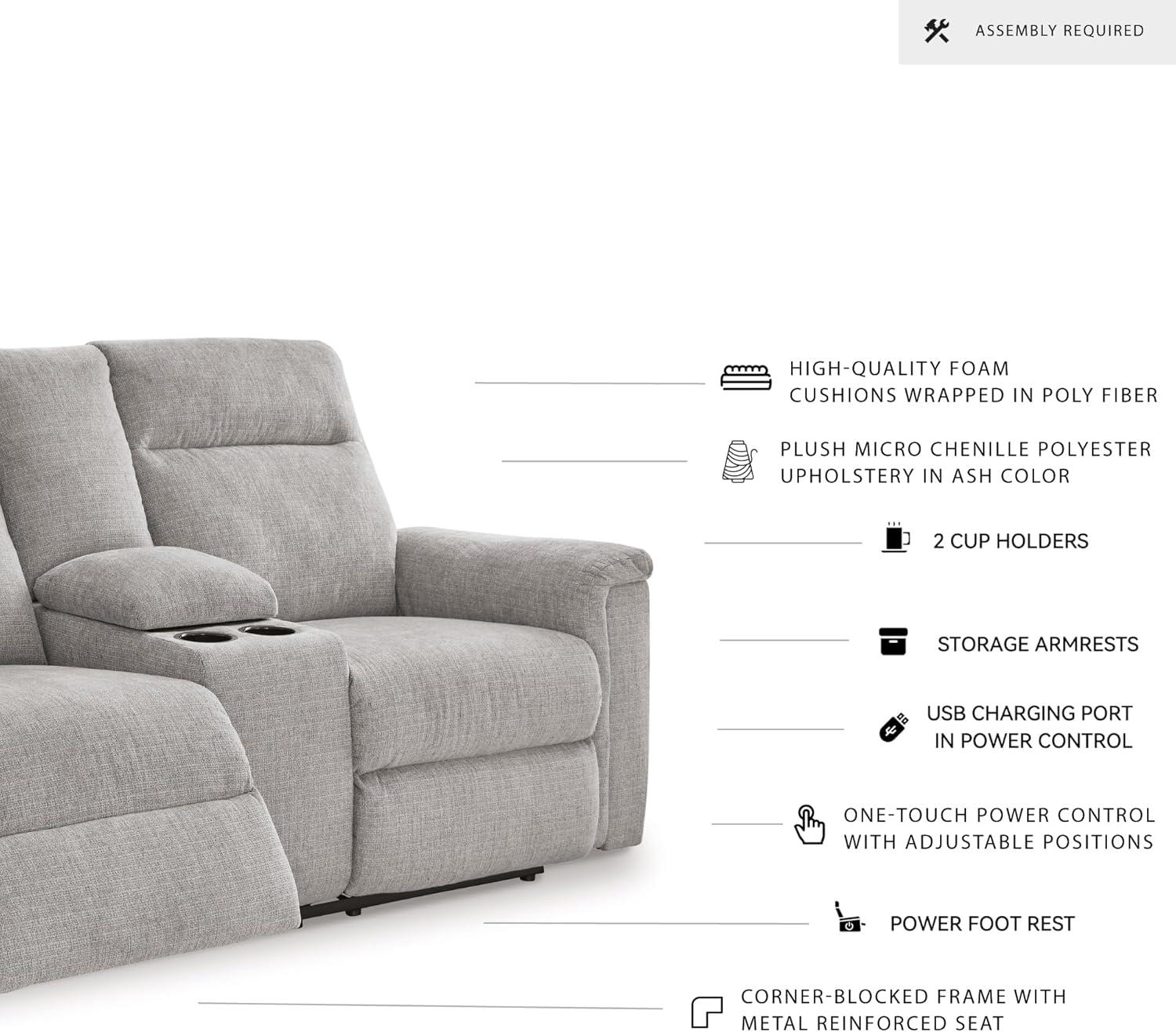 imageSignature Design by Ashley Barnsana Casual Power Recliner with Rocking Motion and USB Port Light GrayLight Gray