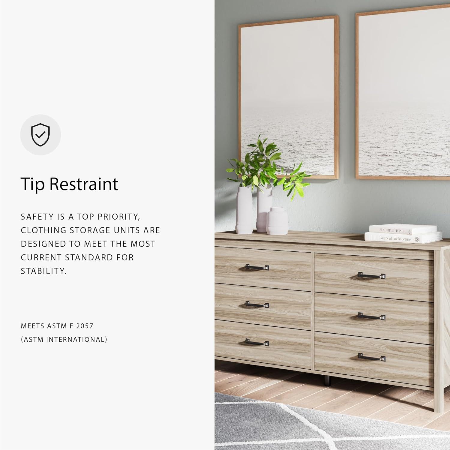 imageSignature Design by Ashley Bermacy Casual 6Drawer Dresser with Safety Stop Light BrownNatural