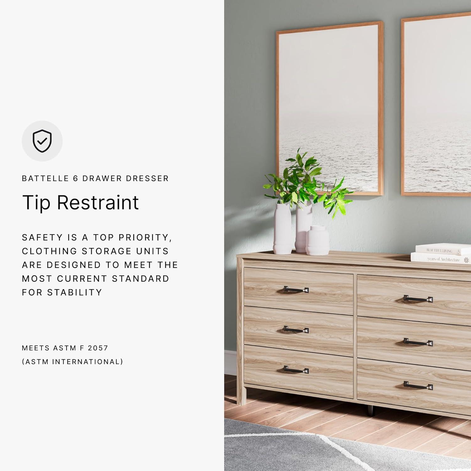 imageSignature Design by Ashley Bermacy Casual 6Drawer Dresser with Safety Stop Light BrownNatural