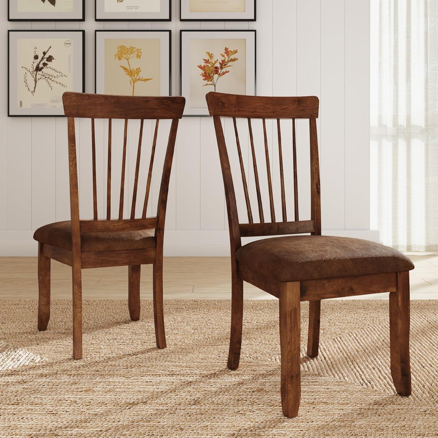 imageSignature Design by Ashley Berringer Spindle Back 18quot Dining Chairs Set of 2 Rustic Light Brown with Upholstered Cushioned SeatLight Brown
