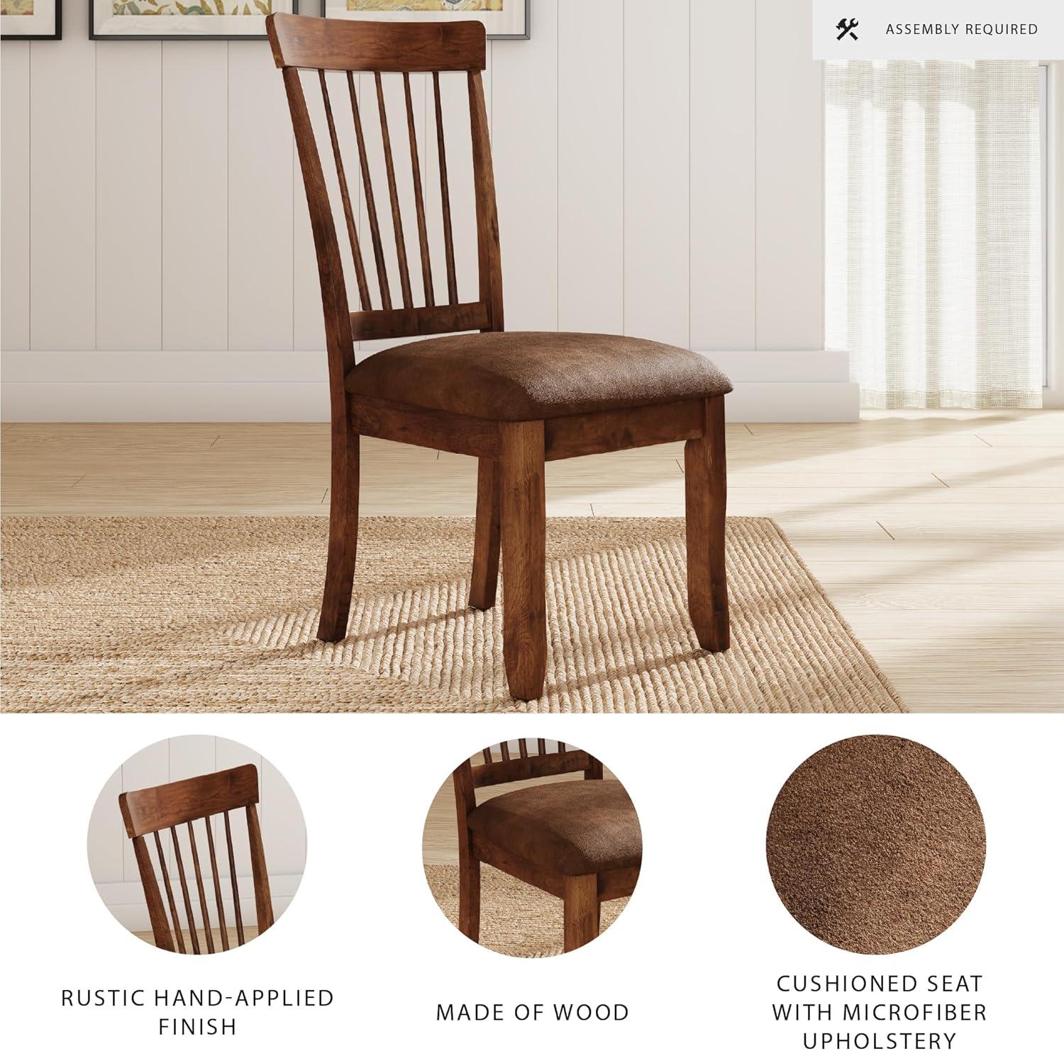 imageSignature Design by Ashley Berringer Spindle Back 18quot Dining Chairs Set of 2 Rustic Light Brown with Upholstered Cushioned SeatLight Brown