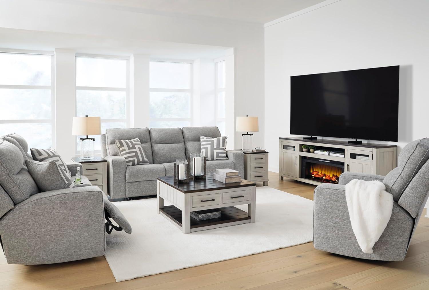 imageSignature Design by Ashley Biscoe Casual UV Resistant Power Reclining Sofa with Adjustable Headrest and USB Ports Light GrayLoveseat