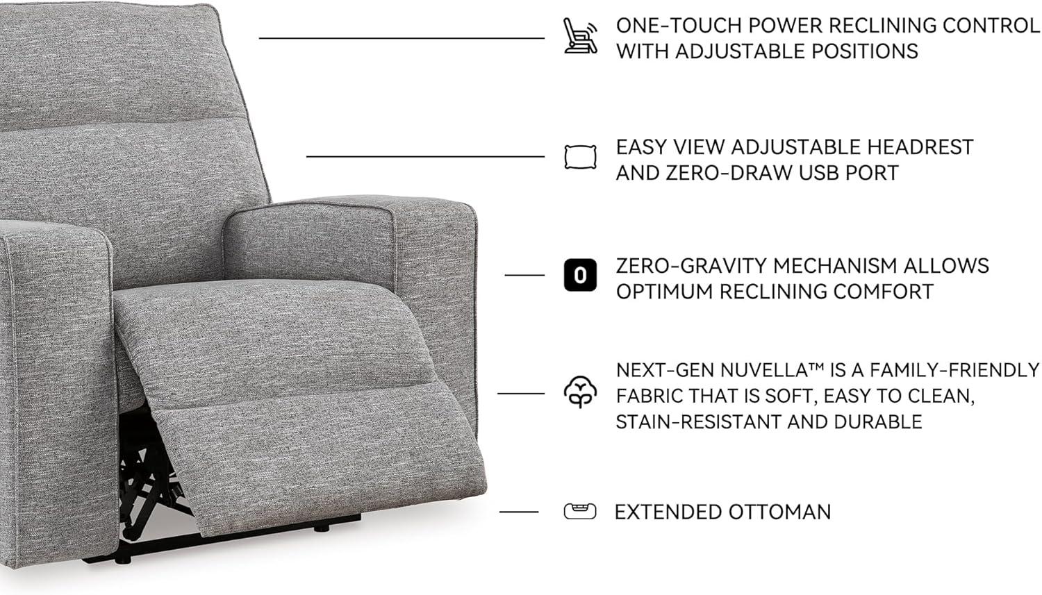 imageSignature Design by Ashley Biscoe Casual UV Resistant Power Reclining Sofa with Adjustable Headrest and USB Ports Light GrayLoveseat