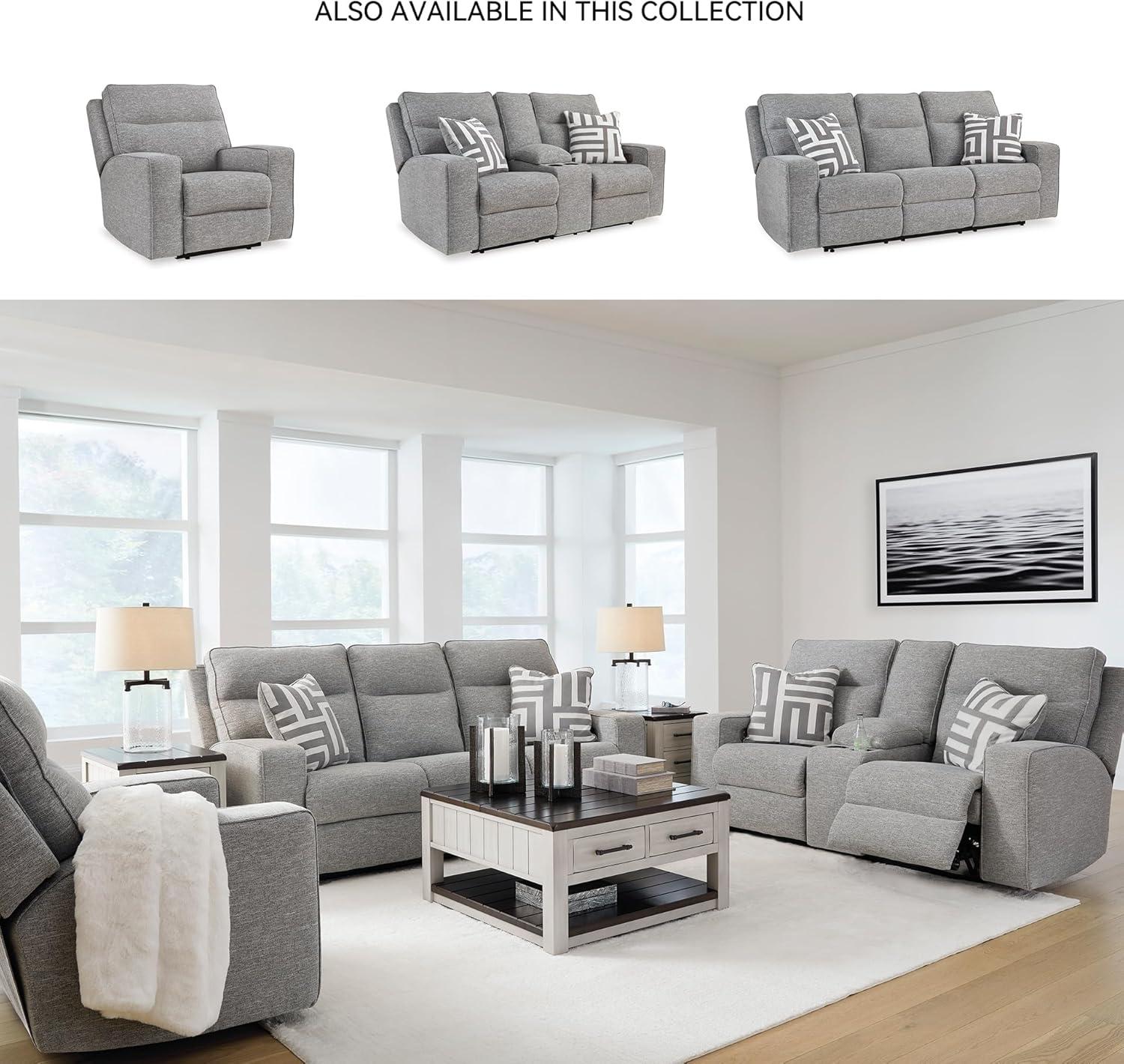 imageSignature Design by Ashley Biscoe Casual UV Resistant Power Reclining Sofa with Adjustable Headrest and USB Ports Light GrayLoveseat