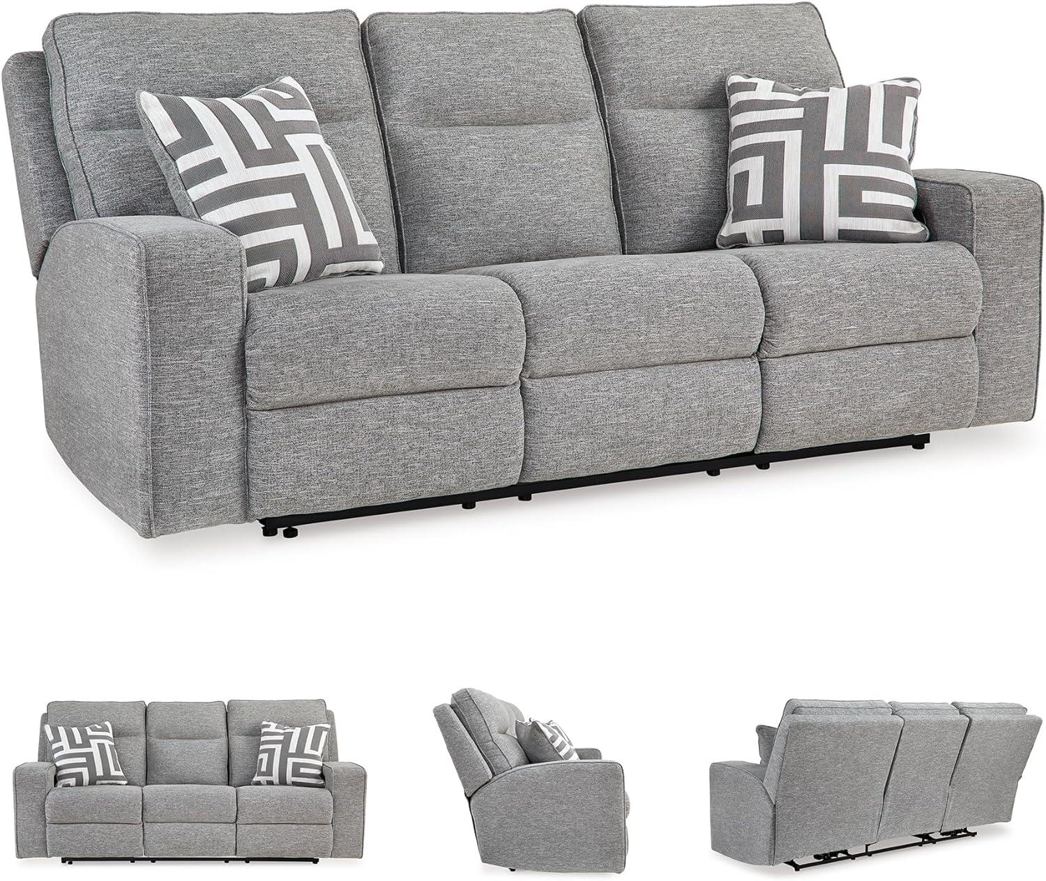 imageSignature Design by Ashley Biscoe Casual UV Resistant Power Reclining Sofa with Adjustable Headrest and USB Ports Light GraySofa