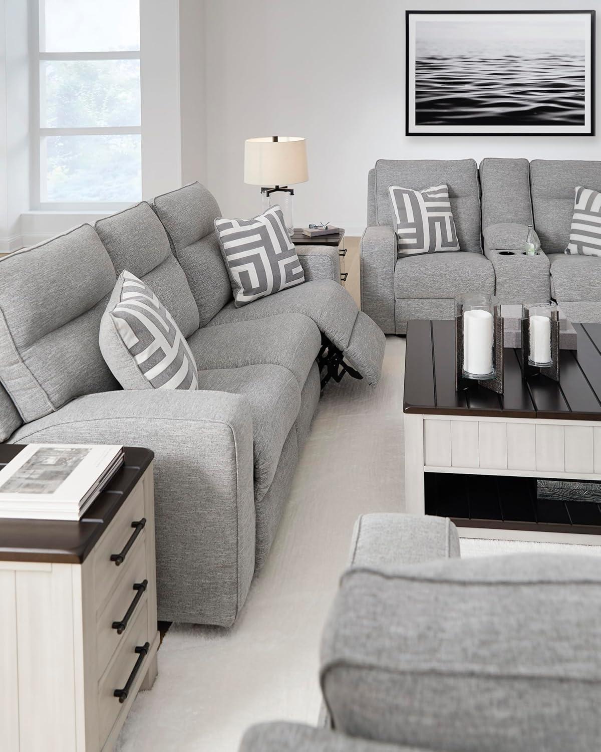 imageSignature Design by Ashley Biscoe Casual UV Resistant Power Reclining Sofa with Adjustable Headrest and USB Ports Light GraySofa