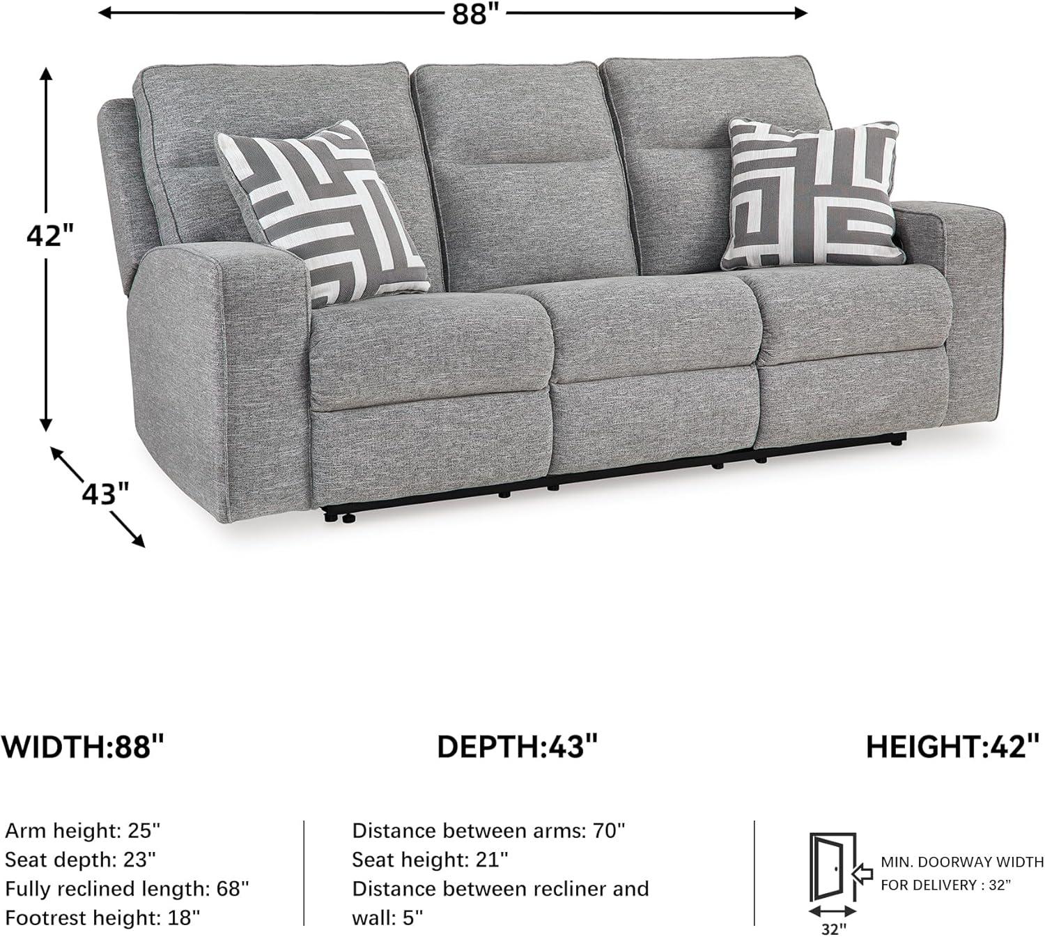 imageSignature Design by Ashley Biscoe Casual UV Resistant Power Reclining Sofa with Adjustable Headrest and USB Ports Light GraySofa