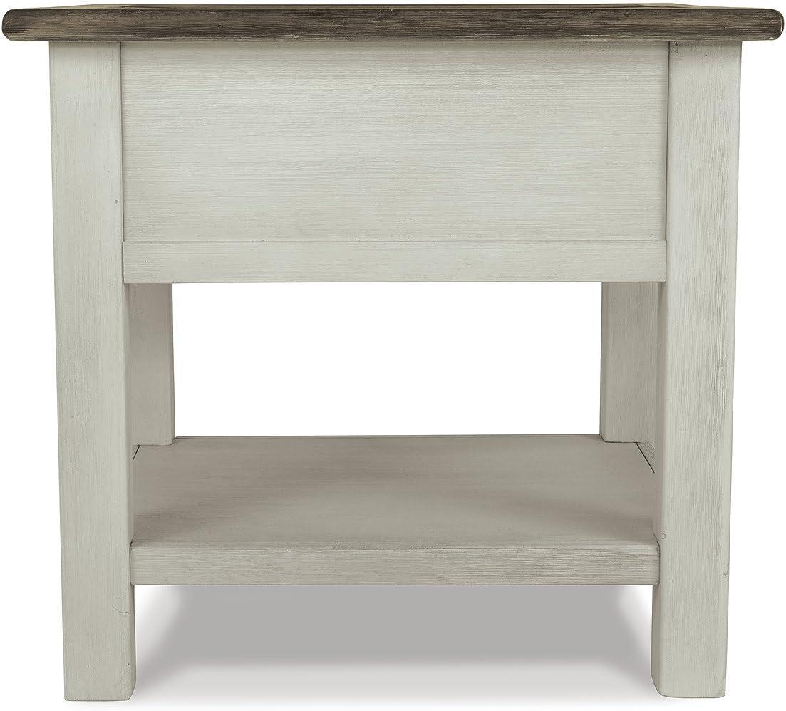 imageSignature Design by Ashley Bolanburg Farmhouse Rectangular End Table Plank Style Top Drawer Wood 24quot W x 27quot D x 25quot H 2tone Finish Antique CreamWhitewash
