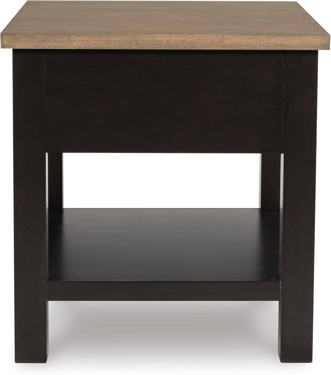 imageSignature Design by Ashley Bolanburg Farmhouse Rectangular End Table Plank Style Top Drawer Wood 24quot W x 27quot D x 25quot H 2tone Finish Antique CreamLight Brown Black