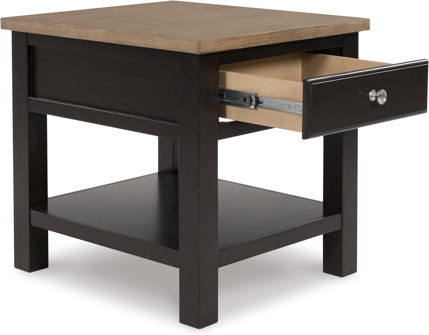 imageSignature Design by Ashley Bolanburg Farmhouse Rectangular End Table Plank Style Top Drawer Wood 24quot W x 27quot D x 25quot H 2tone Finish Antique CreamLight Brown Black