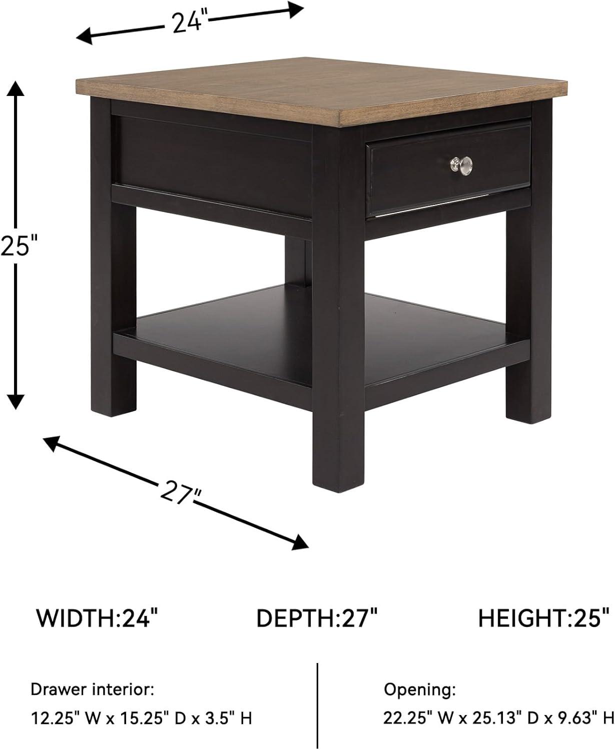 imageSignature Design by Ashley Bolanburg Farmhouse Rectangular End Table Plank Style Top Drawer Wood 24quot W x 27quot D x 25quot H 2tone Finish Antique CreamLight Brown Black