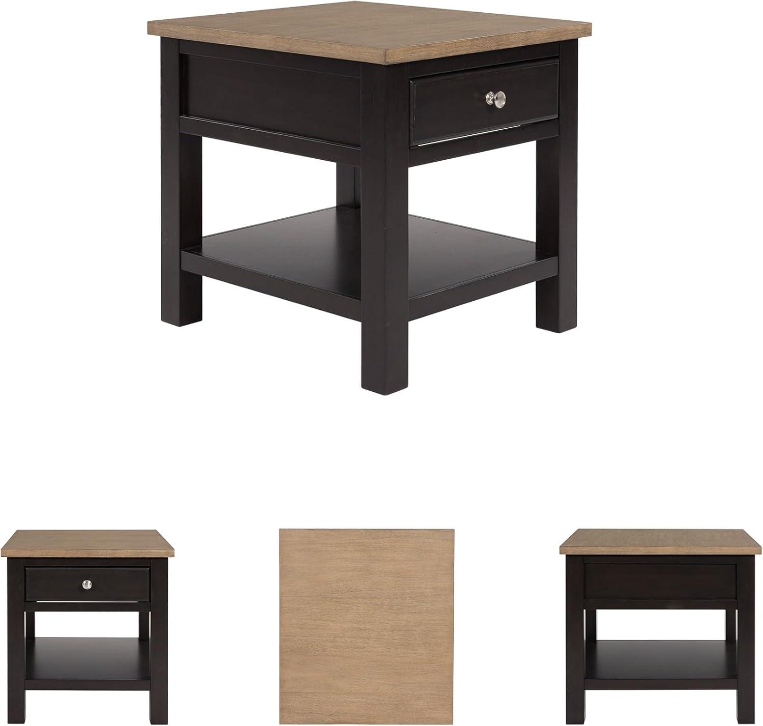 imageSignature Design by Ashley Bolanburg Farmhouse Rectangular End Table Plank Style Top Drawer Wood 24quot W x 27quot D x 25quot H 2tone Finish Antique CreamLight Brown Black