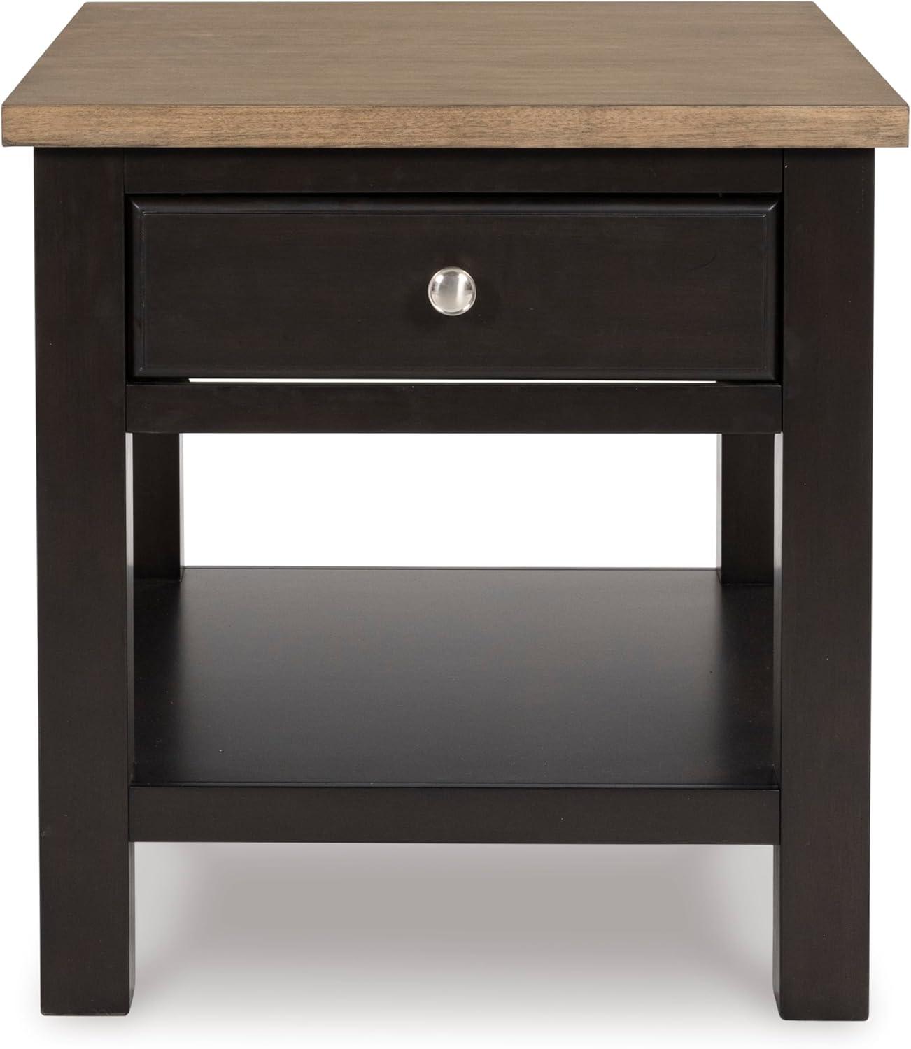 imageSignature Design by Ashley Bolanburg Farmhouse Rectangular End Table Plank Style Top Drawer Wood 24quot W x 27quot D x 25quot H 2tone Finish Antique CreamLight Brown Black