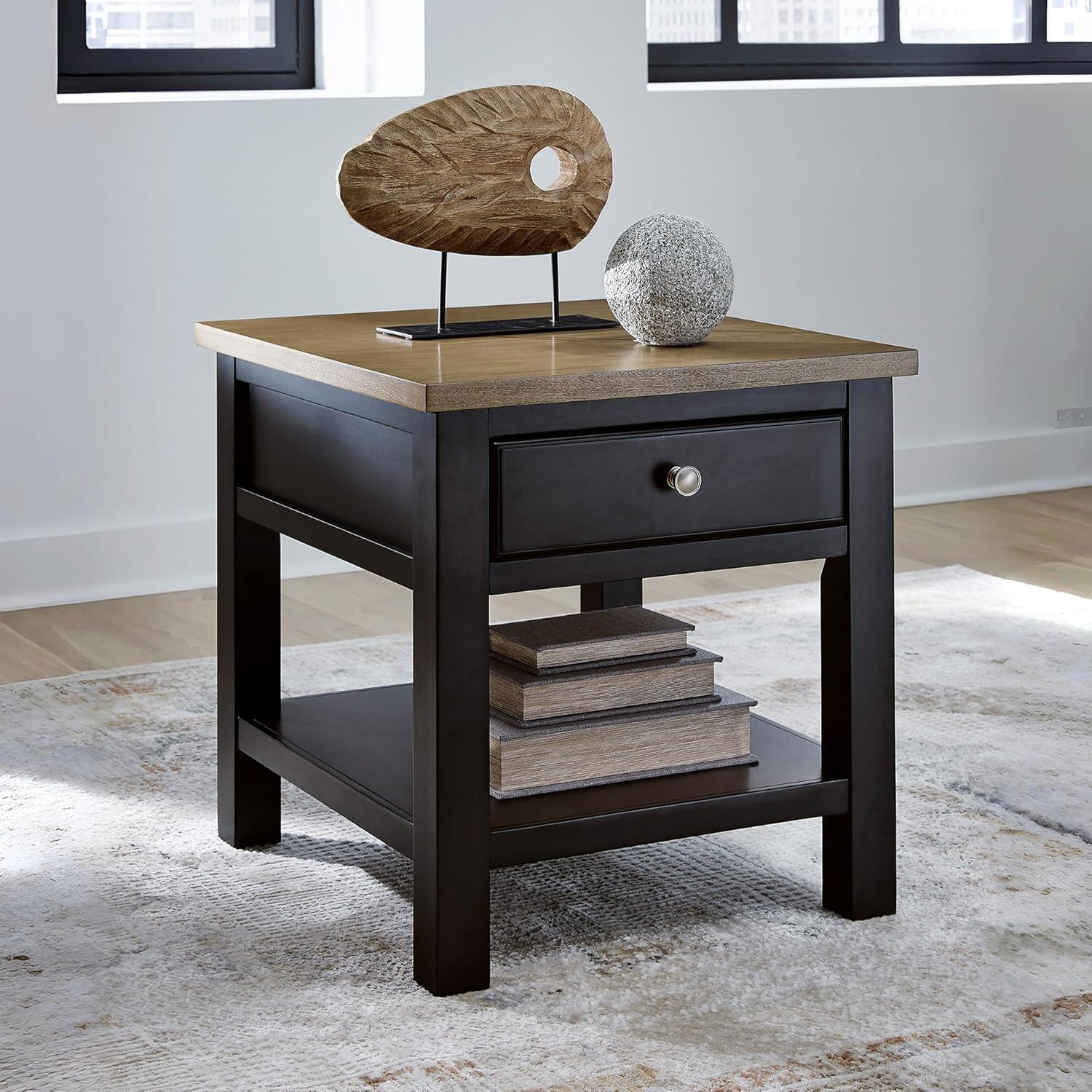 imageSignature Design by Ashley Bolanburg Farmhouse Rectangular End Table Plank Style Top Drawer Wood 24quot W x 27quot D x 25quot H 2tone Finish Antique CreamLight Brown Black