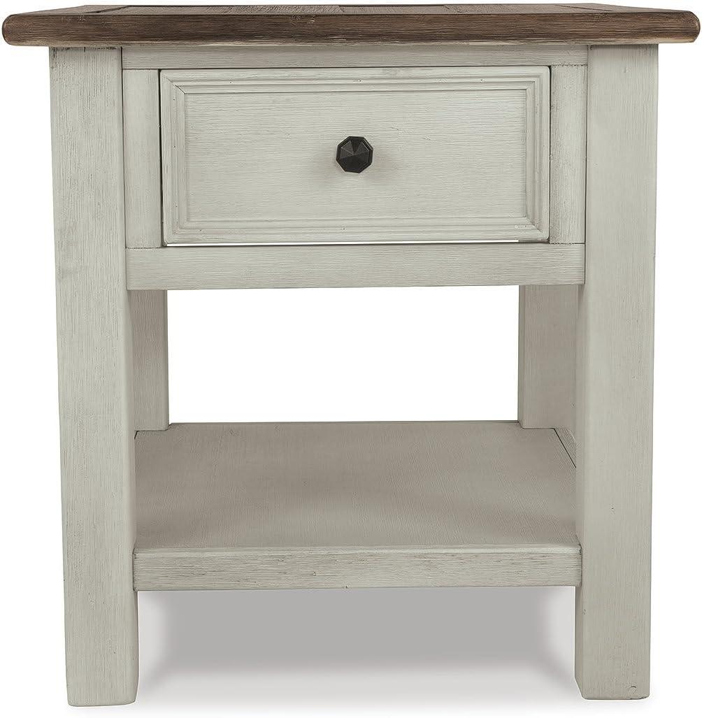 imageSignature Design by Ashley Bolanburg Farmhouse Rectangular End Table Plank Style Top Drawer Wood 24quot W x 27quot D x 25quot H 2tone Finish Antique CreamWhitewash