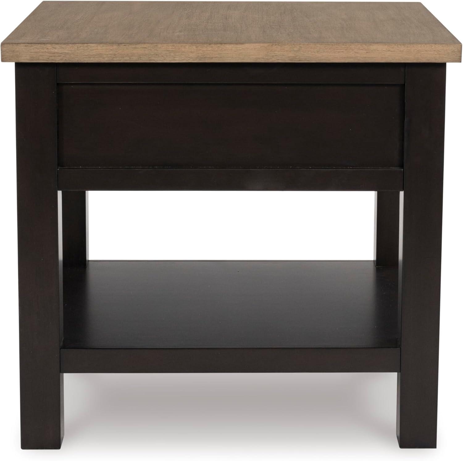 imageSignature Design by Ashley Bolanburg Farmhouse Rectangular End Table Plank Style Top Drawer Wood 24quot W x 27quot D x 25quot H 2tone Finish Antique CreamLight Brown Black
